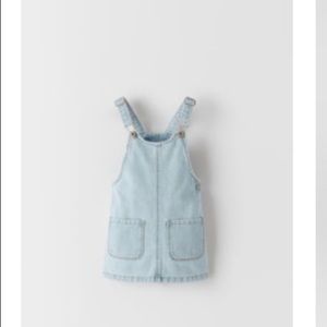 Zara bleach wash denim overall dress light blue